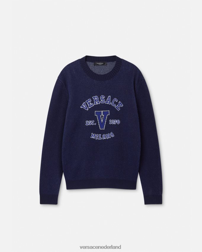 Versace Intarsia-sweater met varsity-logo Heren blauw kleding J2T4F41349