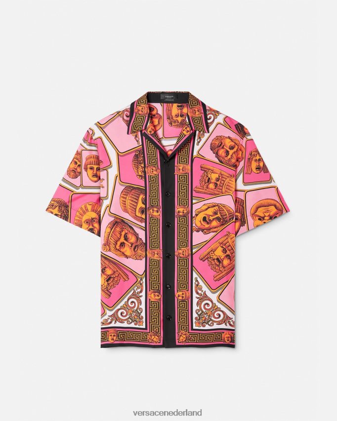 Versace le maschere zijden overhemd Heren roze & print kleding J2T4F41307