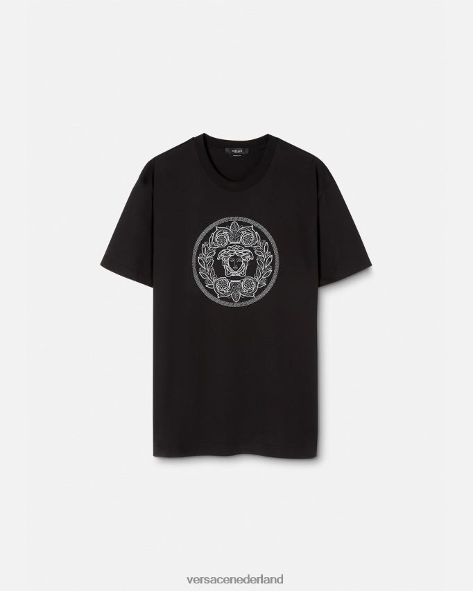 Versace geborduurd Medusa-T-shirt Heren zwart kleding J2T4F41396