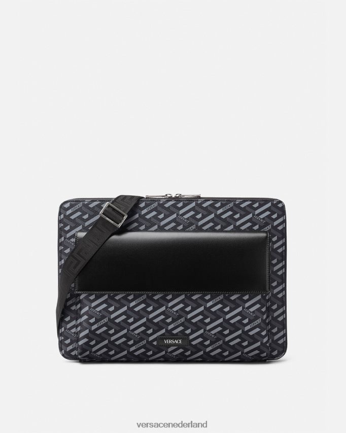 Versace La Greca kenmerkende laptoptas Heren zwart grijs Tassen J2T4F41483