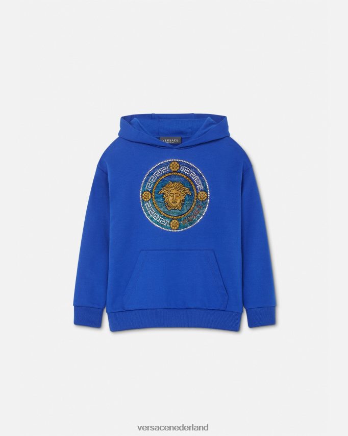 Versace Kristallen Medusa hoodie kinderen koningsblauw kleding J2T4F42129