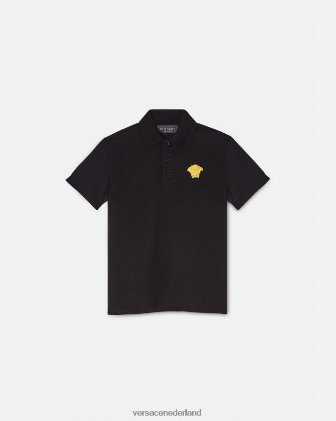 Versace geborduurd Medusa-poloshirt kinderen zwart kleding J2T4F42104