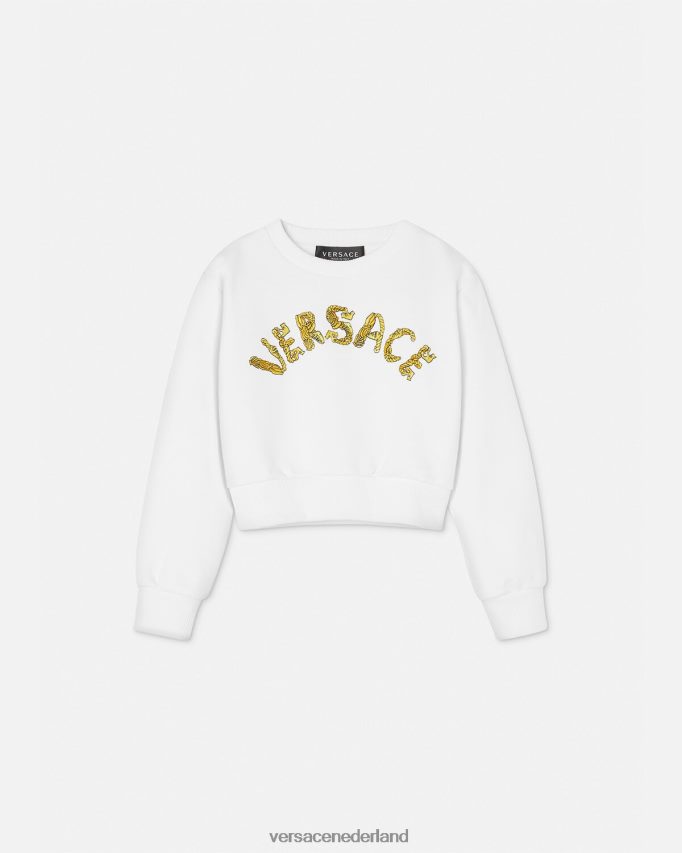 Versace Cropped sweatshirt met logo kinderen wit goud kleding J2T4F41935