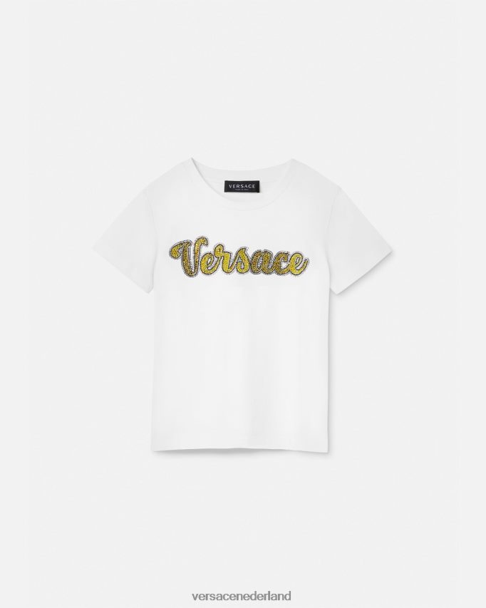 Versace T-shirt met kristallen logo kinderen wit kleding J2T4F42020