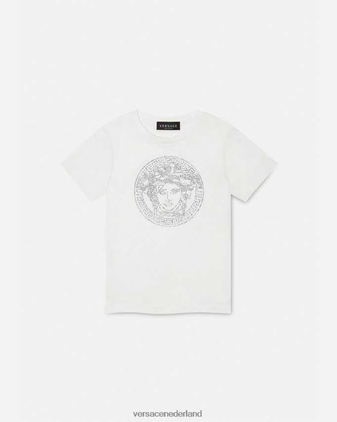 Versace T-shirt met kristallen medusa kinderen wit kleding J2T4F41964