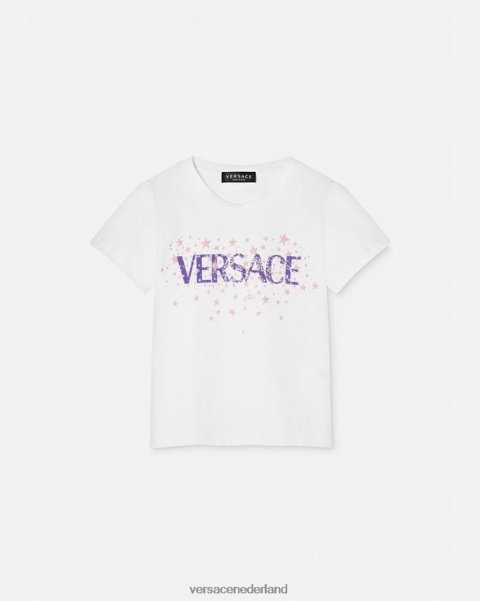 Versace T-shirt met logosterren kinderen wit & bedrukt kleding J2T4F41951