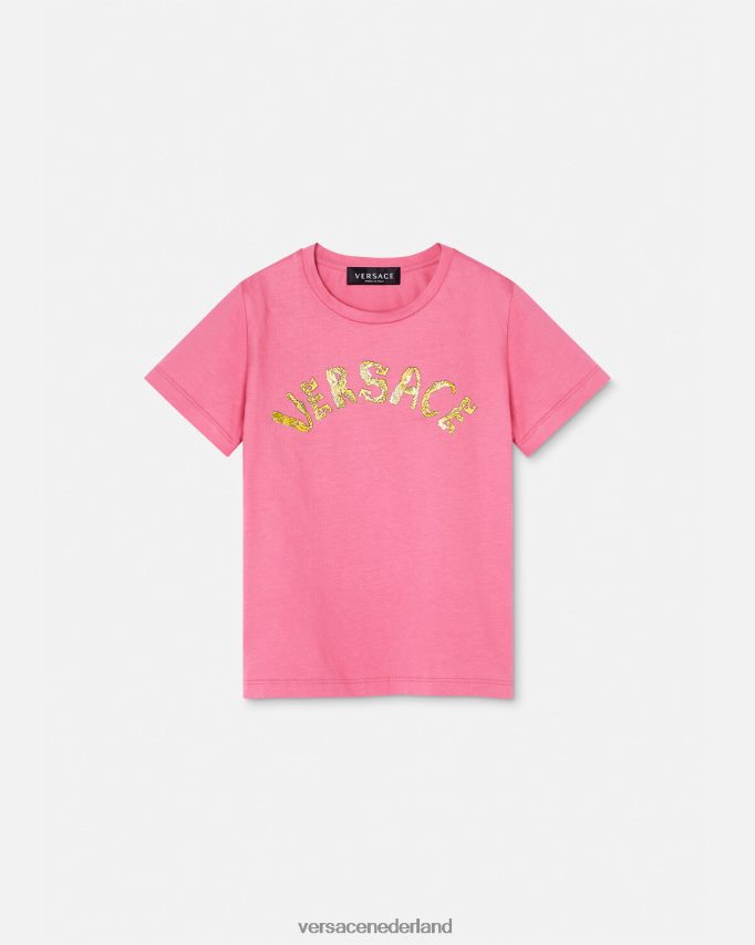 Versace logo-T-shirt kinderen roze kleding J2T4F41932