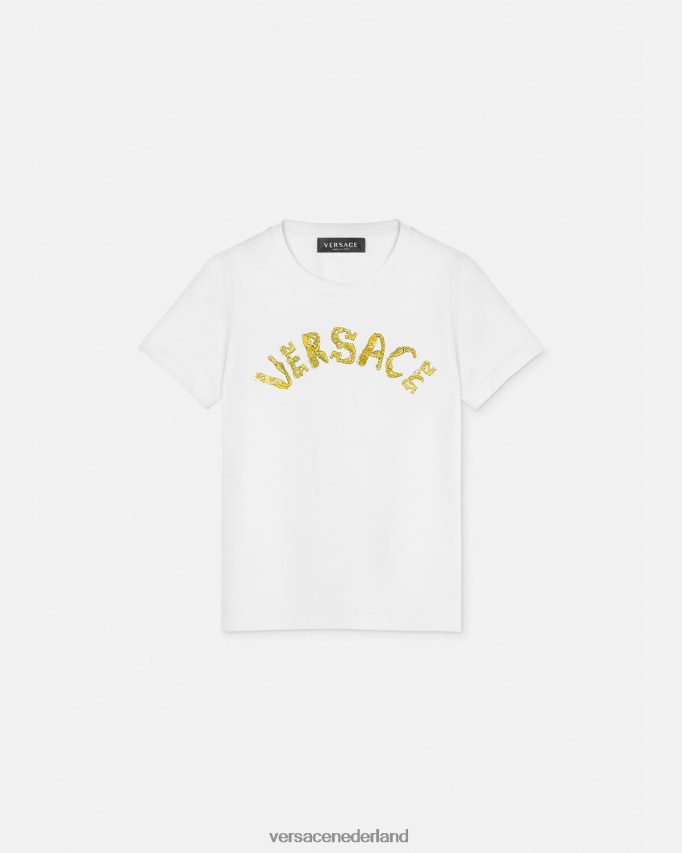 Versace logo-T-shirt kinderen wit goud kleding J2T4F41933