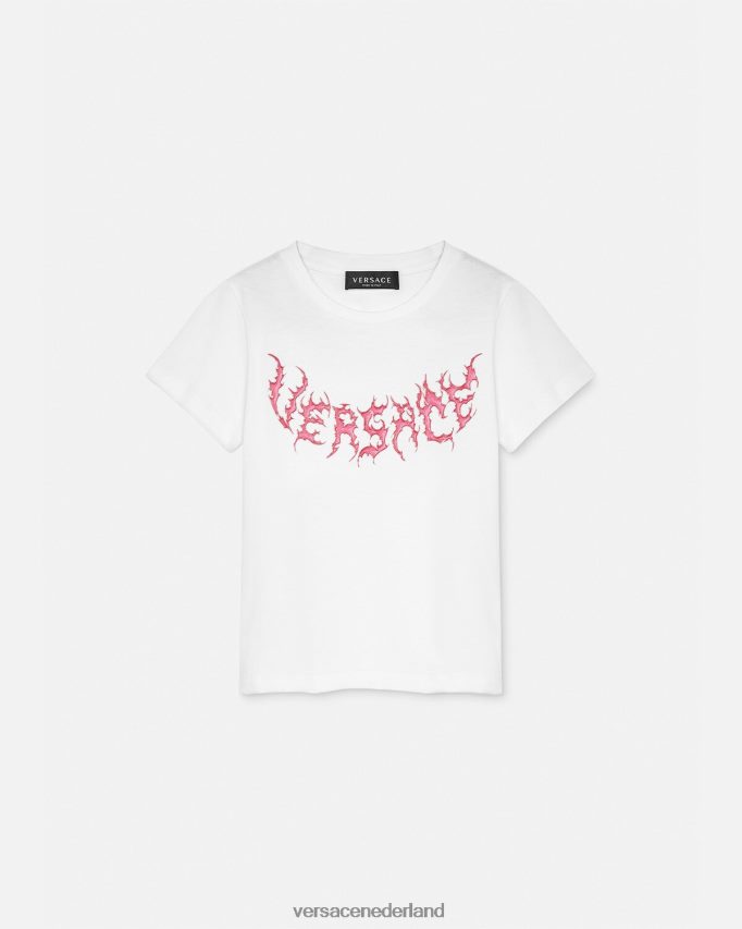 Versace logo-T-shirt kinderen wit kleding J2T4F42004