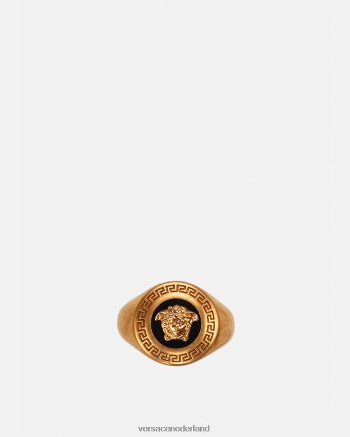 Versace Medusa emaille zegelring vrouwen zwart goud accessoires J2T4F4791