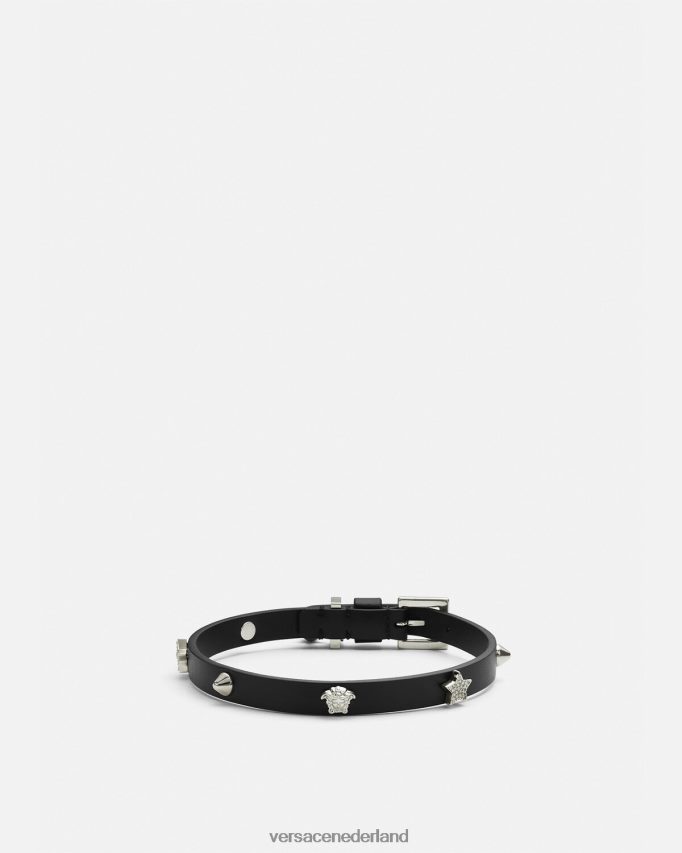 Versace leren choker met studs vrouwen zwart accessoires J2T4F4840