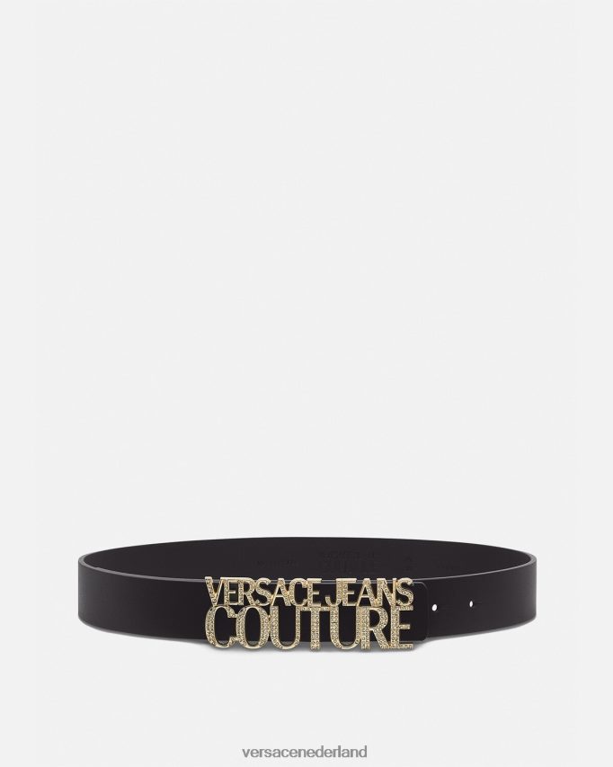 Versace Leren riem met logo vrouwen zwart accessoires J2T4F42338