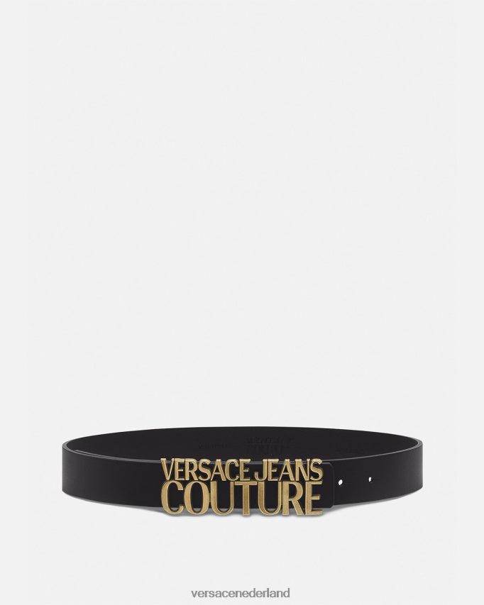 Versace Leren riem met logo vrouwen zwart accessoires J2T4F42339