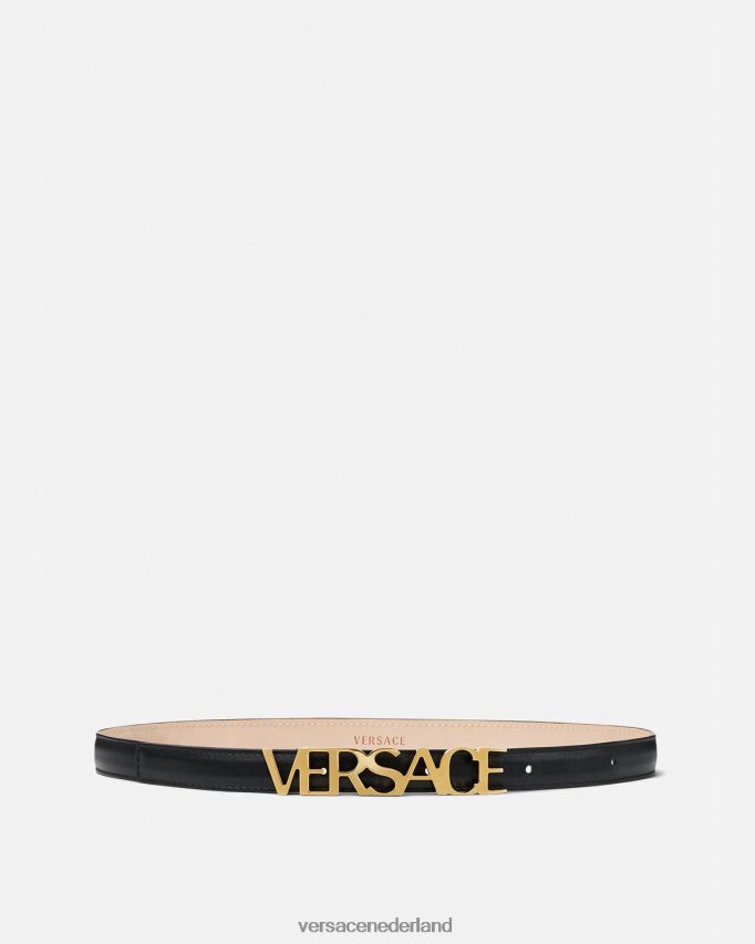 Versace dunne leren riem met logo vrouwen zwart accessoires J2T4F4538