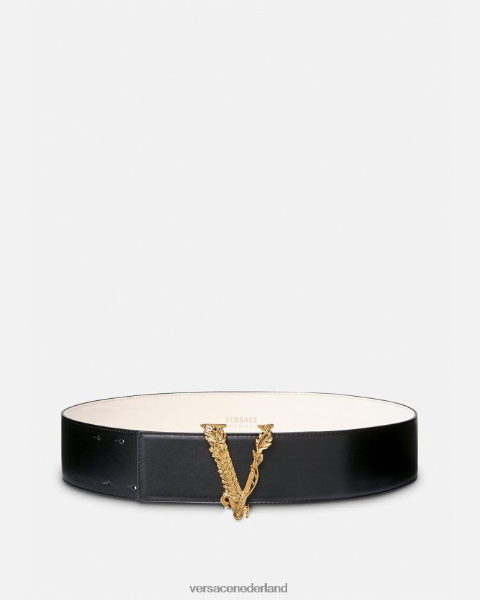 Versace virtus brede leren riem vrouwen zwart accessoires J2T4F4541