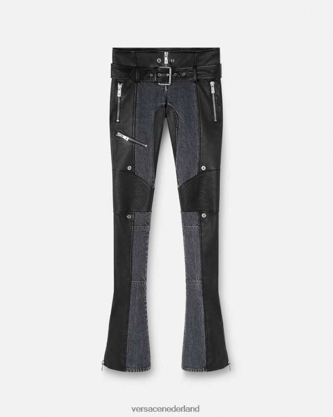 Versace denim leren broek vrouwen zwart kleding J2T4F4224