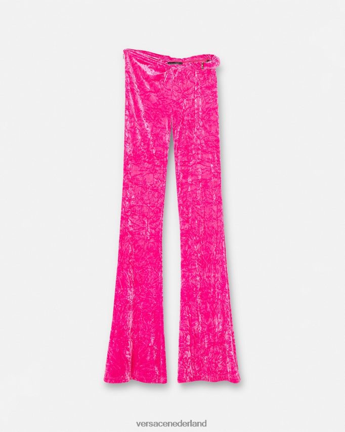 Versace opgerolde uitlopende fluwelen broek vrouwen fuchsia kleding J2T4F4215