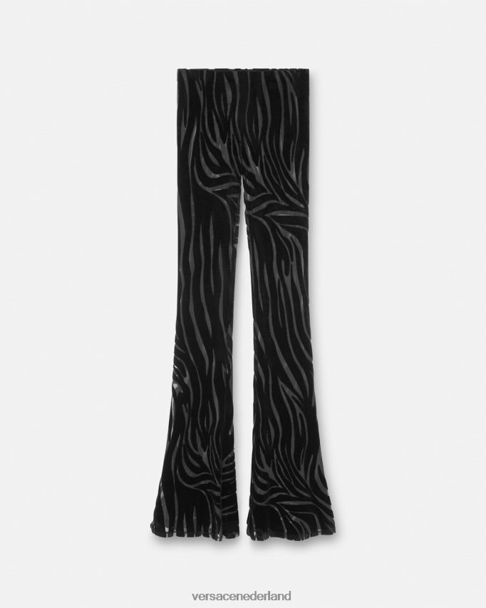 Versace zebra fluwelen broek vrouwen zwart kleding J2T4F4222