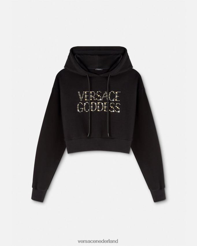 Versace Crop hoodie met godin studs vrouwen zwart kleding J2T4F4145