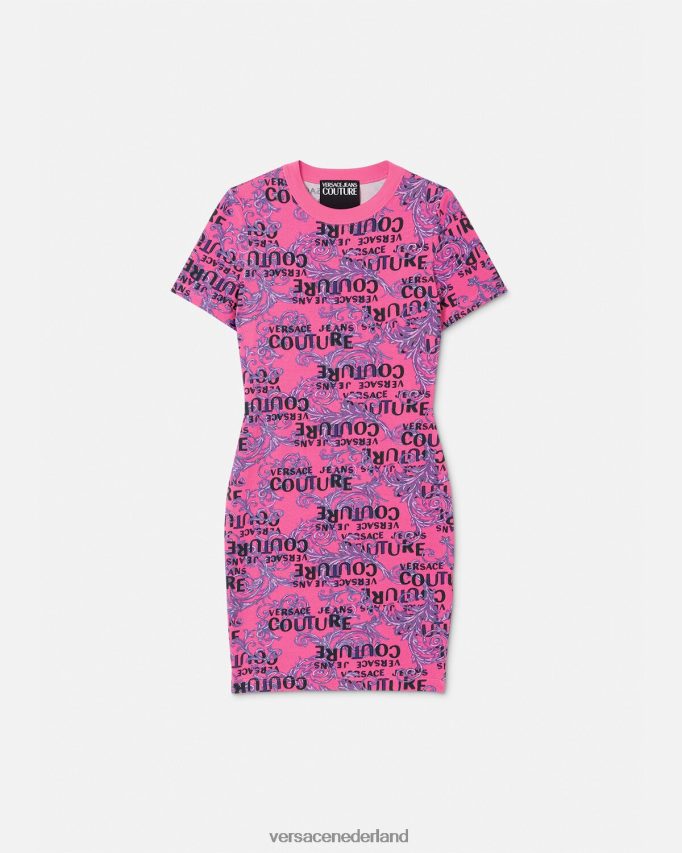 Versace Couture t-shirtjurk met logo vrouwen fuchsia kleding J2T4F42184