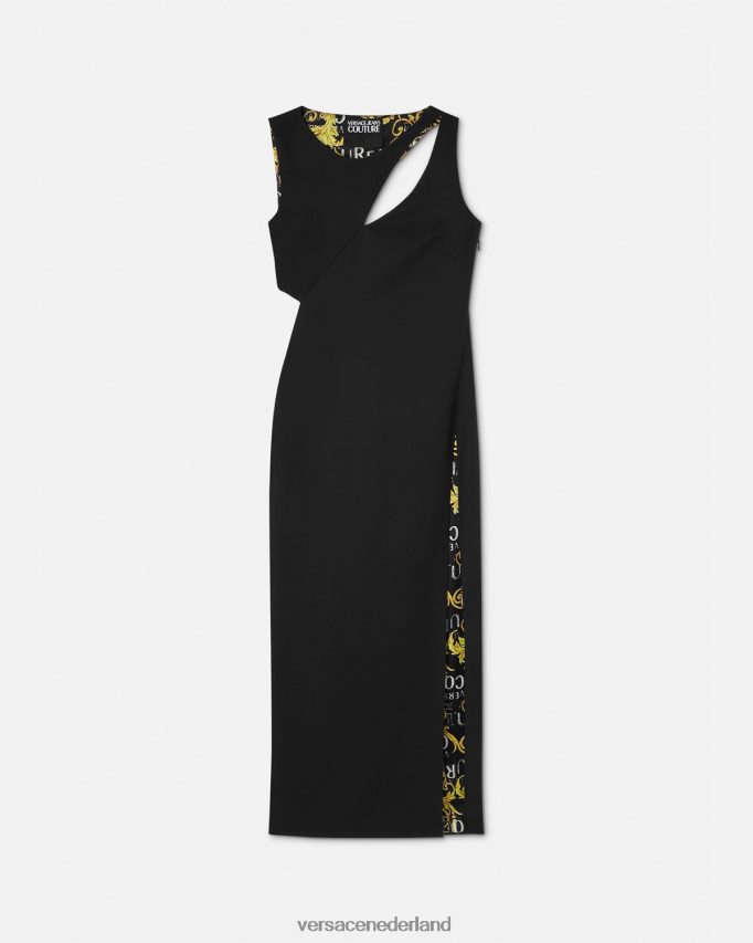 Versace Midi-jurk met logocouture vrouwen zwart kleding J2T4F42190