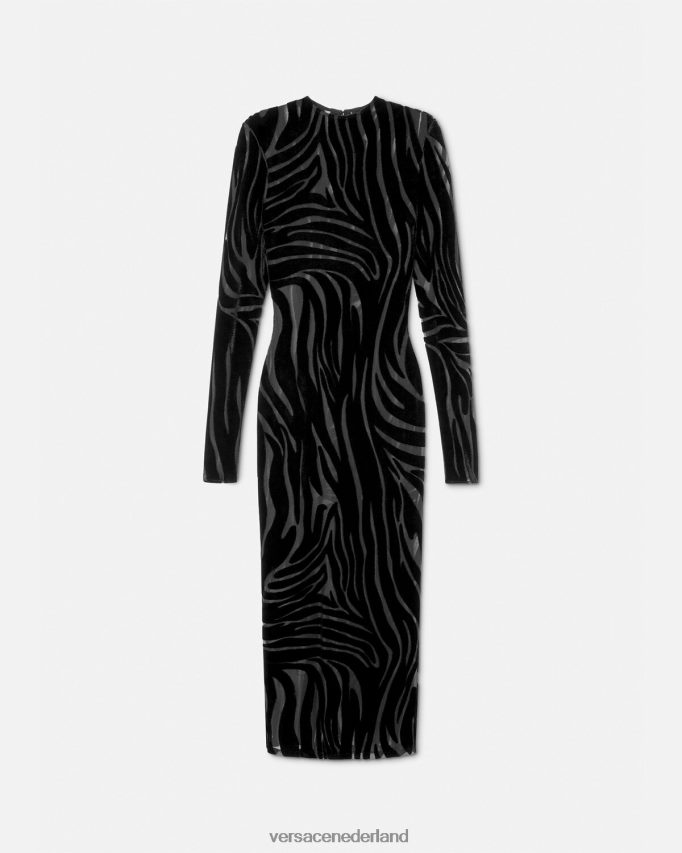 Versace Midi-jurk van zebrafluweel vrouwen zwart kleding J2T4F472