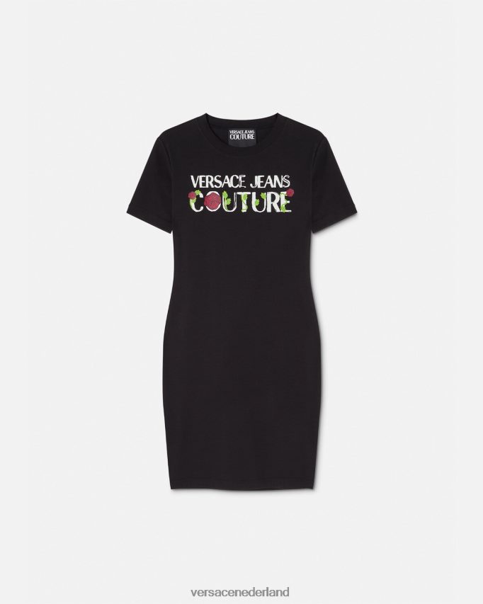 Versace T-shirtjurk met rozenlogo vrouwen zwart kleding J2T4F42157