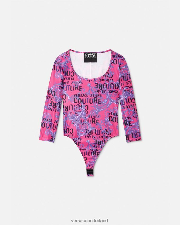 Versace couture bodysuit met logo vrouwen fuchsia kleding J2T4F42212