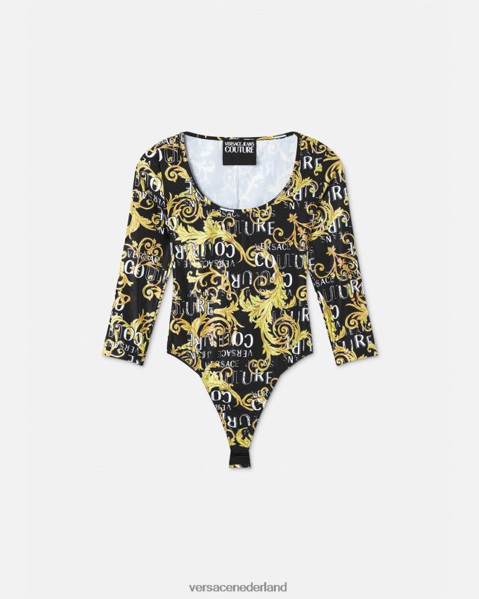 Versace couture bodysuit met logo vrouwen zwart goud kleding J2T4F42211