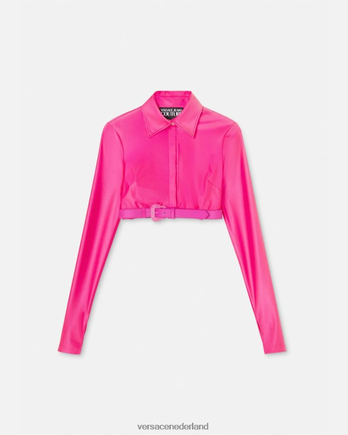 Versace barok crop-shirt met gesp vrouwen fuchsia kleding J2T4F42218