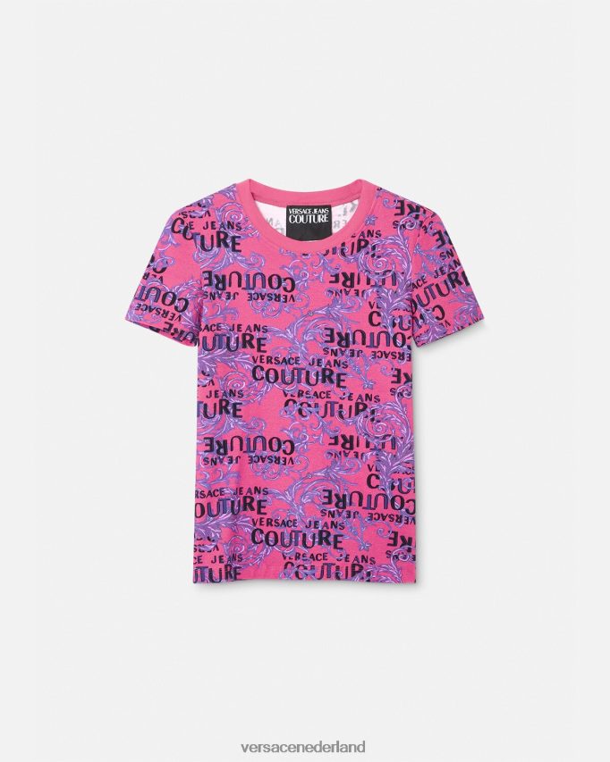 Versace Couture-T-shirt met logo vrouwen fuchsia kleding J2T4F42221