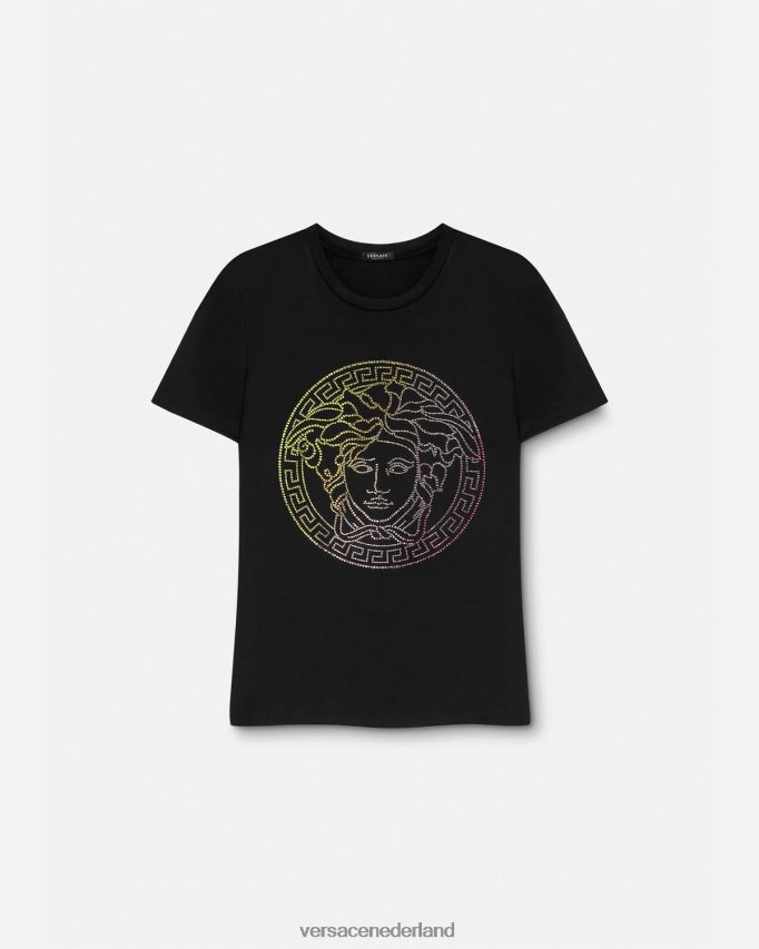 Versace T-shirt met kristallen medusa vrouwen zwart kleding J2T4F4141