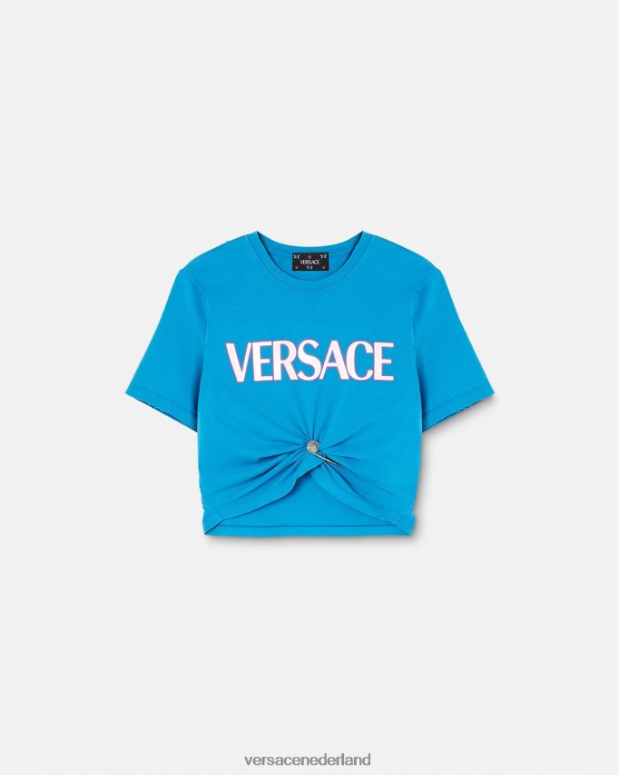 Versace T-shirt met veiligheidsspeldlogo vrouwen blauw kleding J2T4F4140