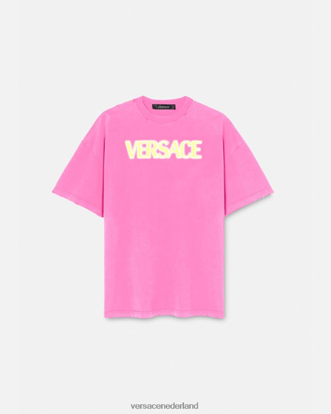 Versace T-shirt met verweerd logo vrouwen roze kleding J2T4F4152