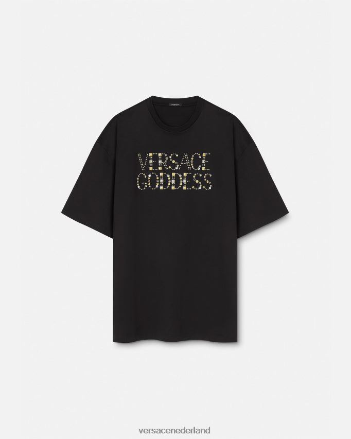 Versace godin t-shirt met studs vrouwen zwart kleding J2T4F4156