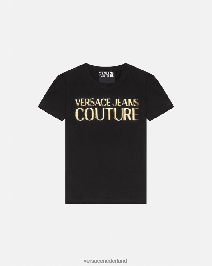 Versace logo-T-shirt vrouwen zwart goud kleding J2T4F42233