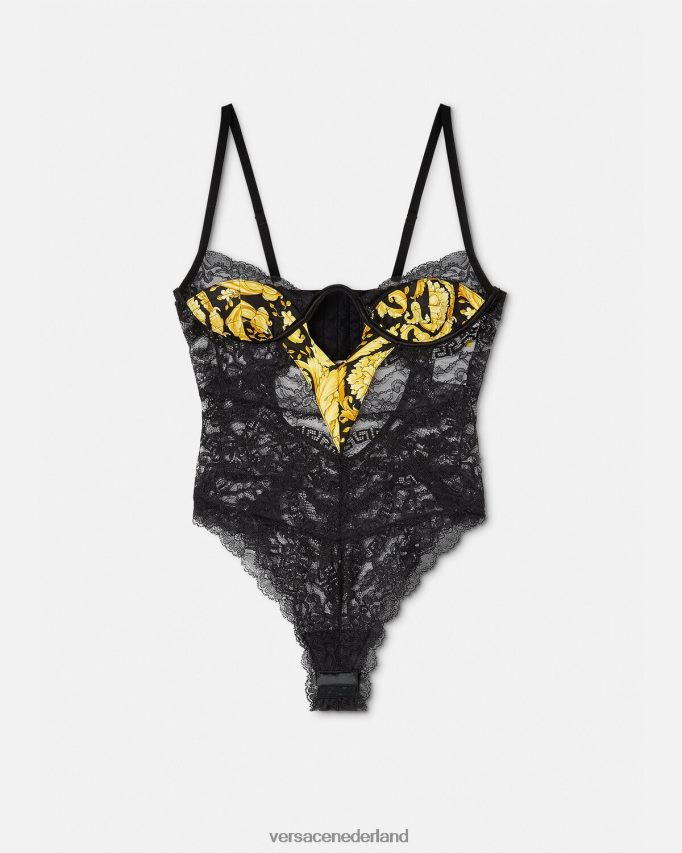 Versace Barok kanten bodysuit vrouwen zwart ondergoed en strandkleding J2T4F41069