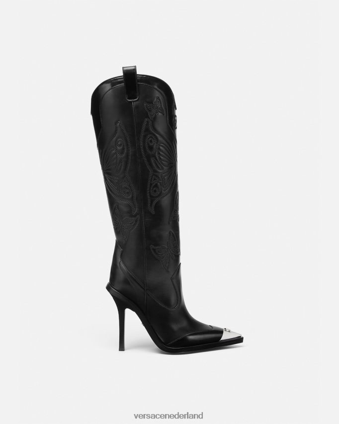 Versace vlinders kniehoge laarzen vrouwen zwart schoen J2T4F4473