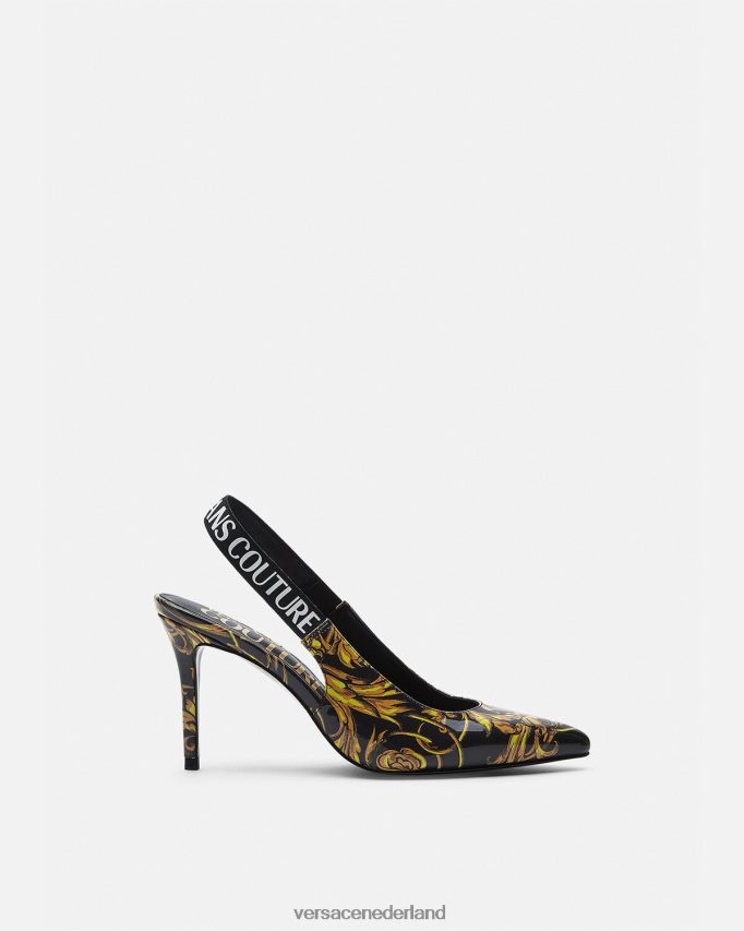 Versace Slingback-pumps met logocouture vrouwen zwart goud schoen J2T4F42308